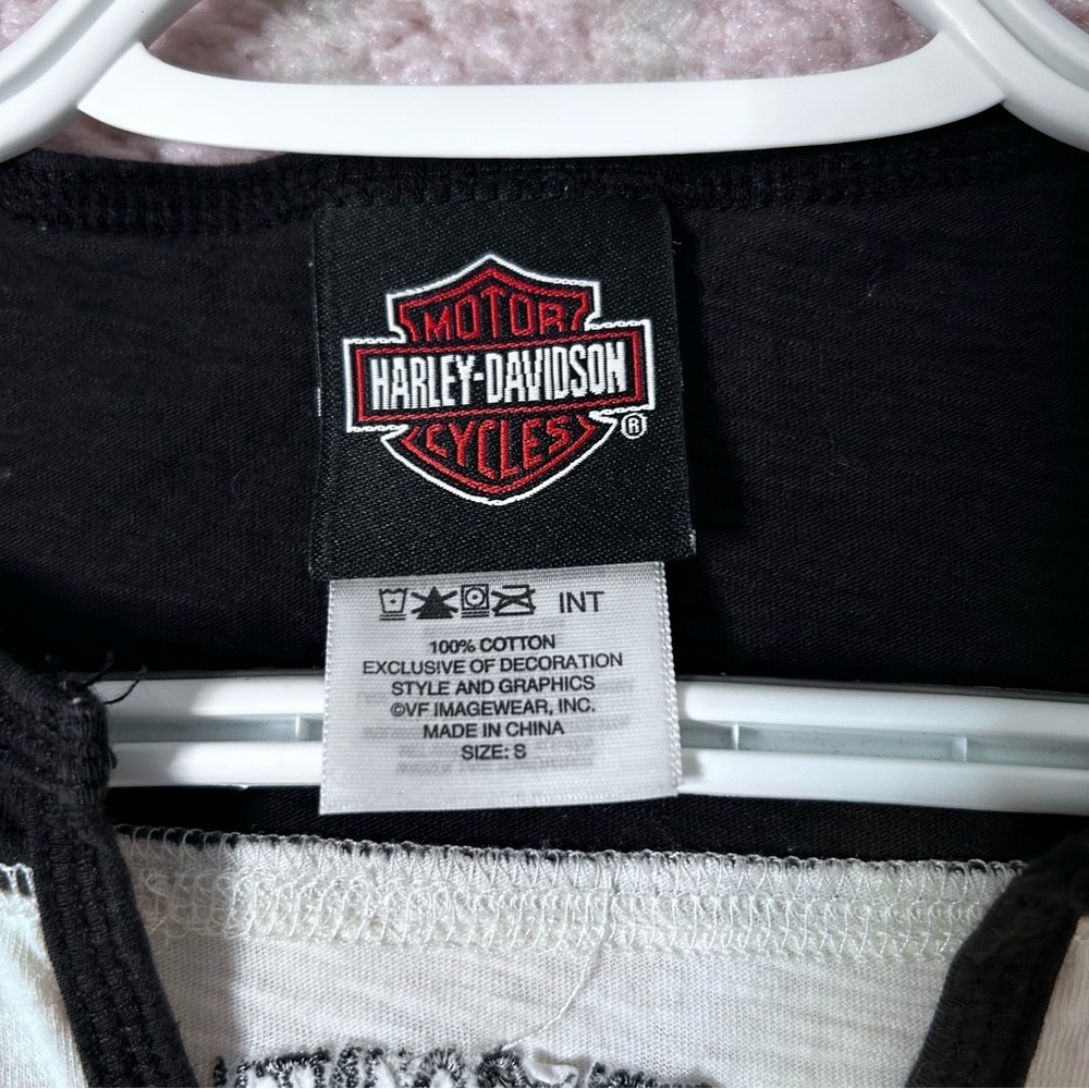 2013 Harley Davidson Black Cream Embroidered Logo Graphic Long Sleeve Tee Small - Picture 3 of 13